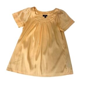 Vintage AGB Gold Silky Satiny Short-sleeved Blouse Round Neck Women size Medium